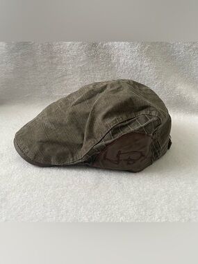 Vintage Men Beret Hat Taupe Washed Denim Embroidered Gatsby Golf Flat Cap Hat